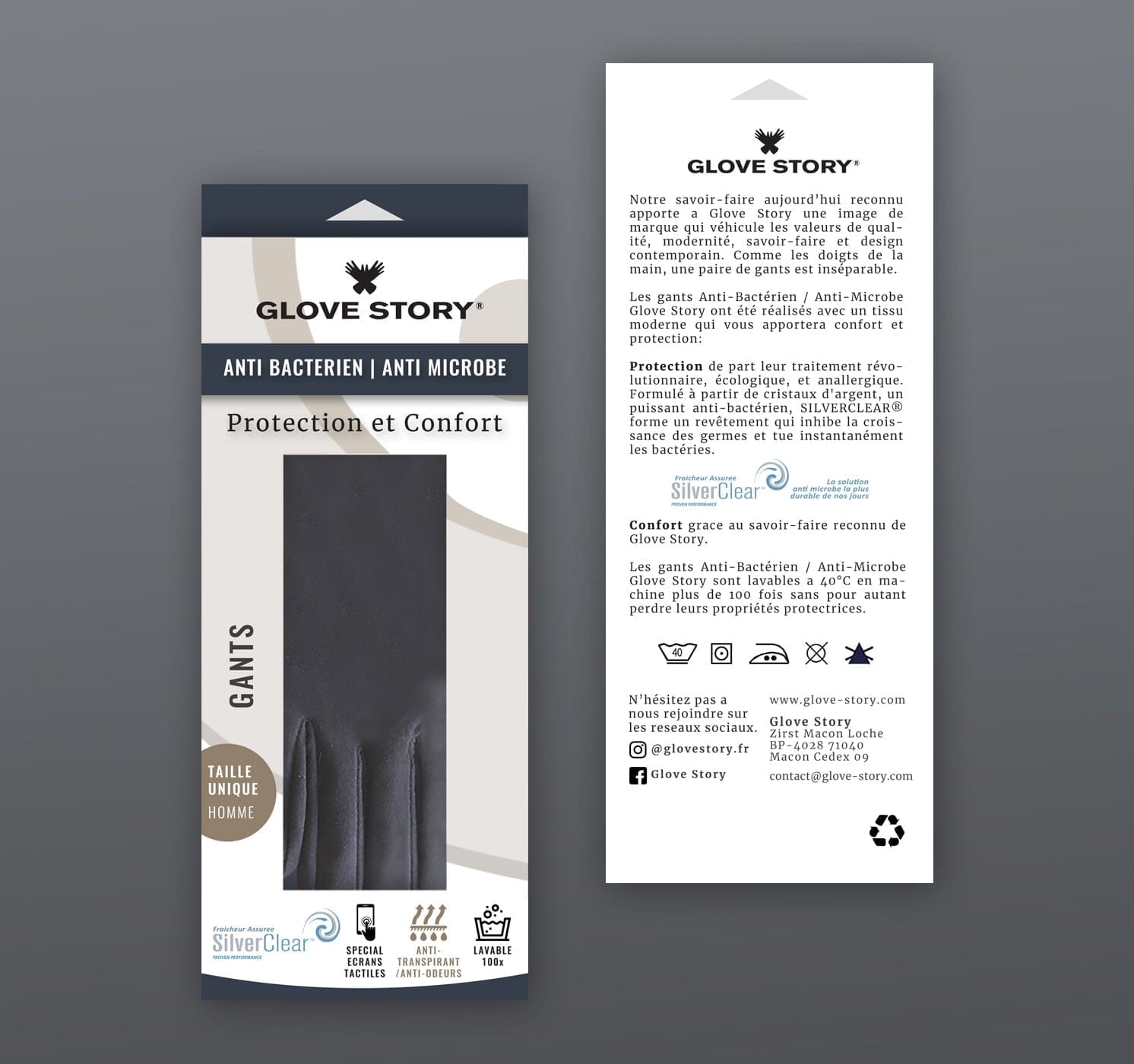 Gants antibactérien homme-87% Polyester-13% Spandex-Tactile-Silver Clear Gants antibacteriens Glove Story