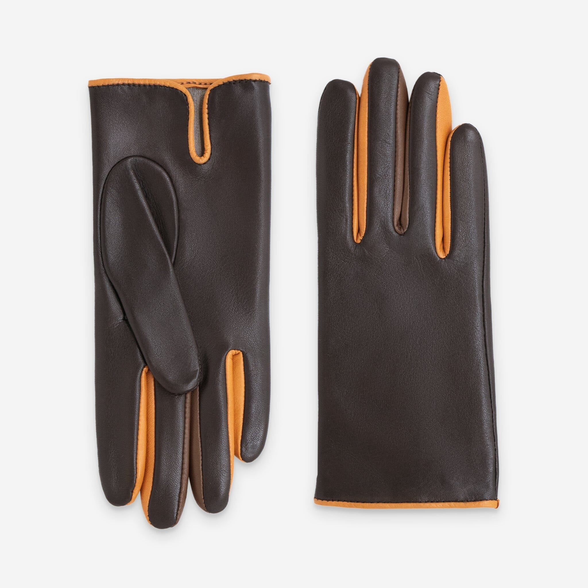 Gants cuir agneau-100% soie-21392SN Gants cuir femme prestige Glove Story Choco/Orange 6.5