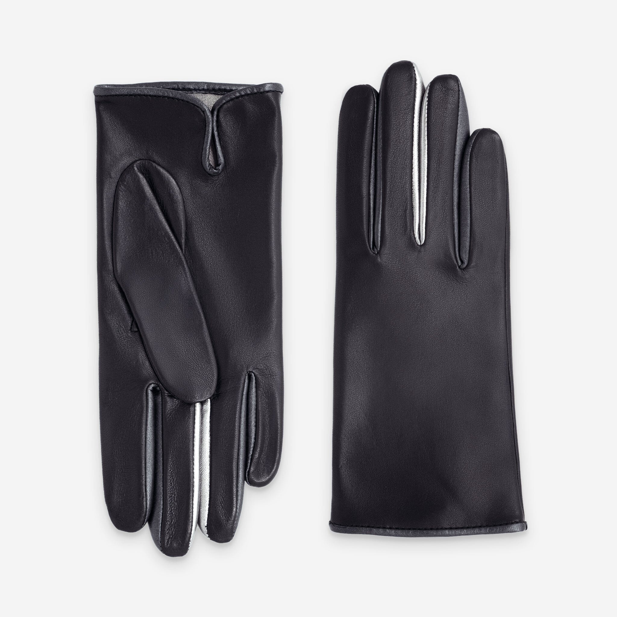 Gants cuir agneau-100% soie-21392SN Gants cuir femme prestige Glove Story Noir/Gun Metal 6.5